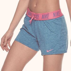 Nike Dri-Fit Womens Training running Shorts fold over band blue coral -S